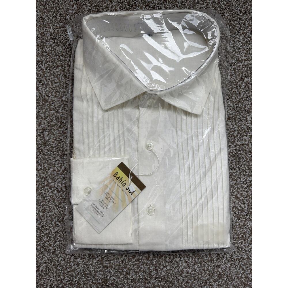 BAHIA SOL New Men’s Pure Linen Shirt With Panel Embroidery Beige Long Sleeve XXL